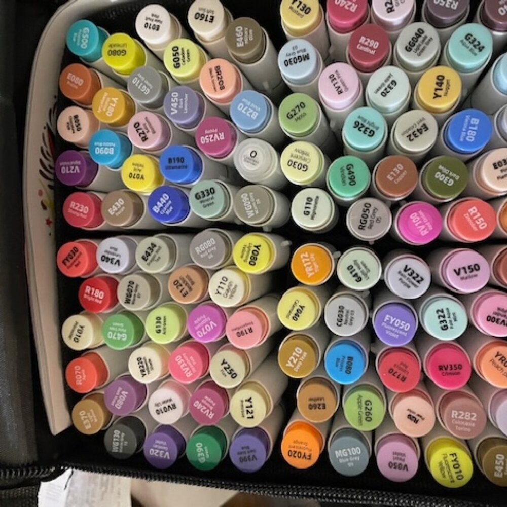 Used 104-Count OHUHU Alcohol Markers & 5 Coloring Books (1 used)